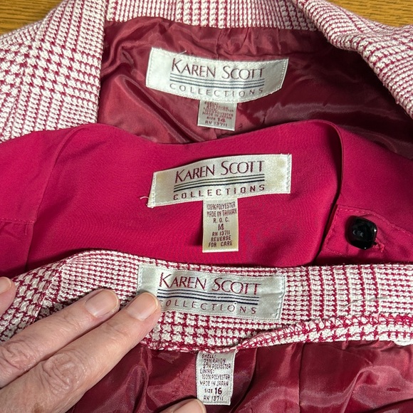 Karen Scott Pink White Plaid Skirt Blouse Blazer Suit 3-Piece Set 14-16 VIntage - Picture 13 of 13